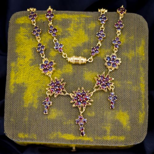 ANTIQUE 175 VICTORIAN BOHEMIAN GARNET FRINGE DROP NECKLACE - ADDITIONAL PHOTO 5