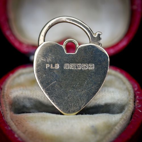 VINTAGE 9CT YELLOW GOLD ENGRAVED FANCY HEART PADLOCK CHARM PENDANT - ADDITIONAL PHOTO 5