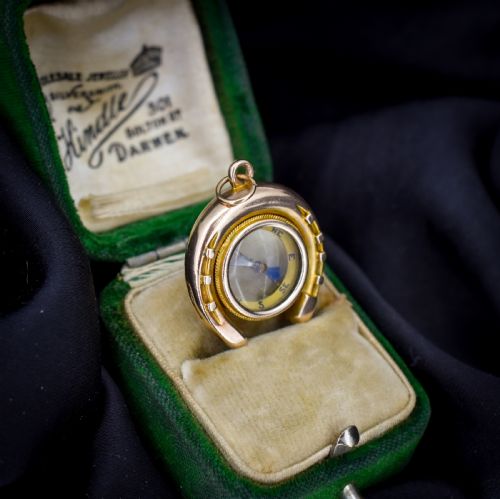 ANTIQUE 10CT GOLD HORSESHOE COMPASS PENDANT CHARM - ADDITIONAL PHOTO 6