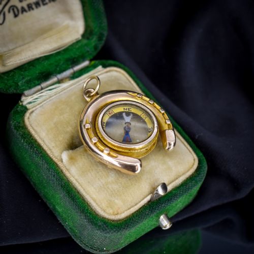 ANTIQUE 10CT GOLD HORSESHOE COMPASS PENDANT CHARM - ADDITIONAL PHOTO 7