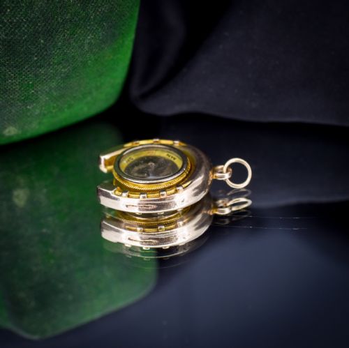 ANTIQUE 10CT GOLD HORSESHOE COMPASS PENDANT CHARM - ADDITIONAL PHOTO 8