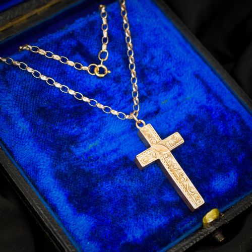 ANTIQUE 9CT GOLD ENGRAVED CROSS PENDANT NECKLACE 205 - ADDITIONAL PHOTO 6