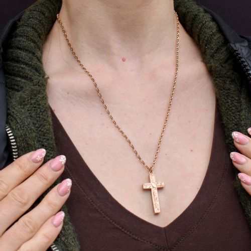 ANTIQUE 9CT GOLD ENGRAVED CROSS PENDANT NECKLACE 205 - ADDITIONAL PHOTO 10