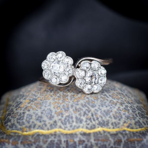 Antique Old Cut Diamond Daisy Cluster 'Toi Et Moi' Twist Gold Ring