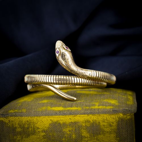 VINTAGE 9CT GOLD SNAKE SERPENT WRAP AROUND BANGLE BRACELET