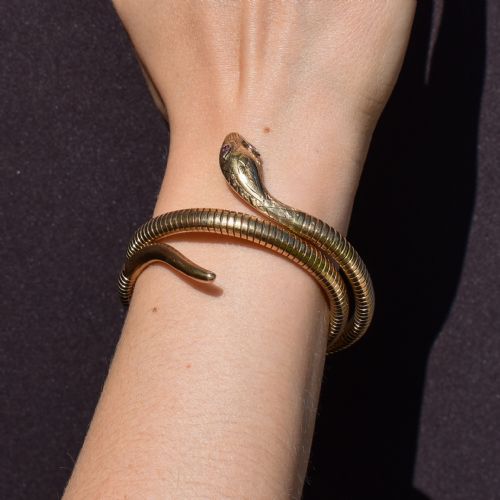 VINTAGE 9CT GOLD SNAKE SERPENT WRAP AROUND BANGLE BRACELET - ADDITIONAL PHOTO 8