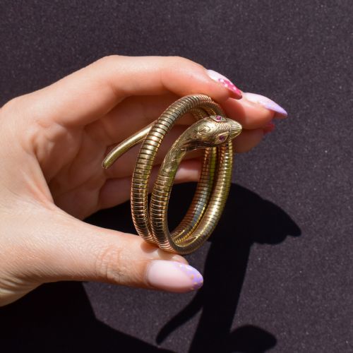 VINTAGE 9CT GOLD SNAKE SERPENT WRAP AROUND BANGLE BRACELET - ADDITIONAL PHOTO 9