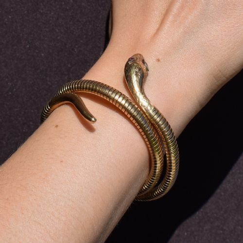 VINTAGE 9CT GOLD SNAKE SERPENT WRAP AROUND BANGLE BRACELET - ADDITIONAL PHOTO 11
