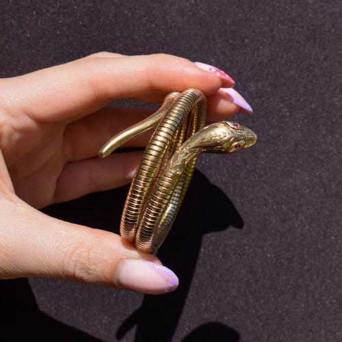 VINTAGE 9CT GOLD SNAKE SERPENT WRAP AROUND BANGLE BRACELET - ADDITIONAL PHOTO 12