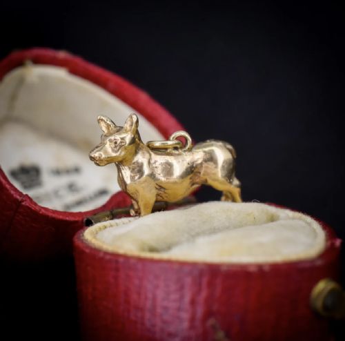 VINTAGE 9CT GOLD CORGI DOG CHARM PENDANT BIRMINGHAM 1970