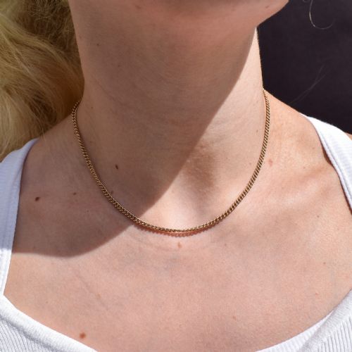 ANTIQUE 9CT GOLD FLAT CURB LINK CHAIN NECKLACE WITH BARREL CLASP 1525 - ADDITIONAL PHOTO 11