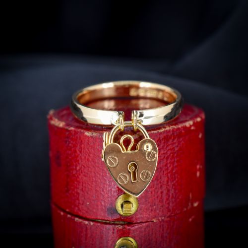 Vintage Heart Padlock Drop 9ct Gold Band Ring | B'ham 1930