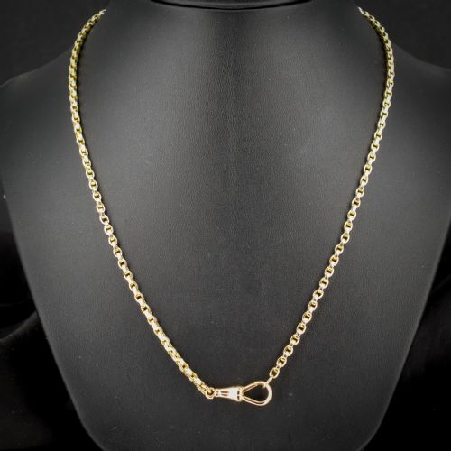 ANTIQUE 9CT YELLOW GOLD OVAL LINK CHAIN NECKLACE WITH DOG CLIP 2075 - ADDITIONAL PHOTO 4
