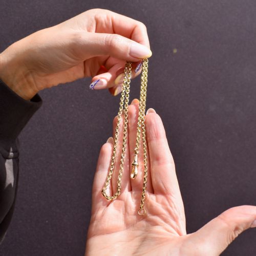 ANTIQUE 9CT YELLOW GOLD OVAL LINK CHAIN NECKLACE WITH DOG CLIP 2075 - ADDITIONAL PHOTO 10