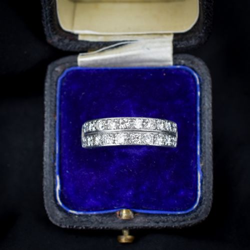 Art Deco Double Row Diamond 18ct White Gold Half Eternity Band Ring