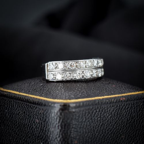 fig 1. An Art Deco double row diamond half eternity ring set in 18ct white gold with channel-set round diamonds.