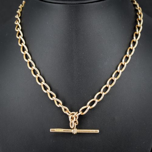 ANTIQUE 15CT GOLD OVAL LINK ALBERT WATCH CHAIN NECKLACE 1575 B'HAM 1922 - ADDITIONAL PHOTO 1