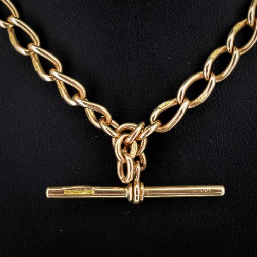 ANTIQUE 15CT GOLD OVAL LINK ALBERT WATCH CHAIN NECKLACE 1575 B'HAM 1922 - ADDITIONAL PHOTO 2