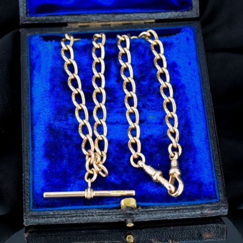 ANTIQUE 15CT GOLD OVAL LINK ALBERT WATCH CHAIN NECKLACE 1575 B'HAM 1922 - ADDITIONAL PHOTO 4