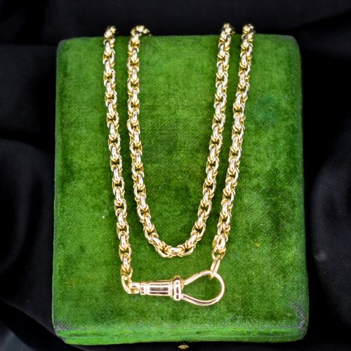 ANTIQUE 9CT YELLOW GOLD FANCY LINK CHAIN NECKLACE WITH DOG CLIP 205