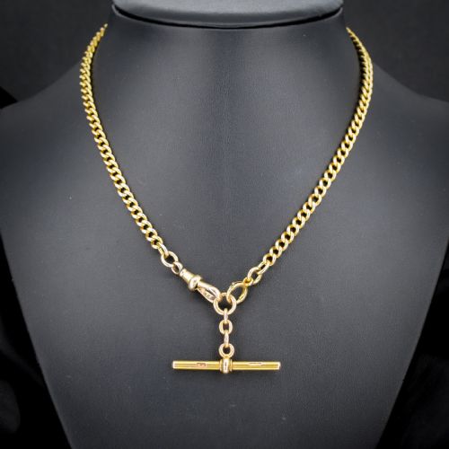 ANTIQUE 15CT YELLOW GOLD BOLT RING AND DOG CLIP ALBERT WATCH CHAIN NECKLACE 16 - ADDITIONAL PHOTO 1