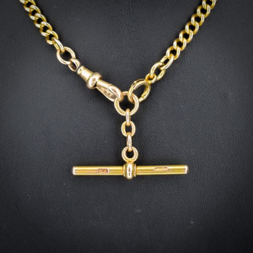 ANTIQUE 15CT YELLOW GOLD BOLT RING AND DOG CLIP ALBERT WATCH CHAIN NECKLACE 16 - ADDITIONAL PHOTO 2
