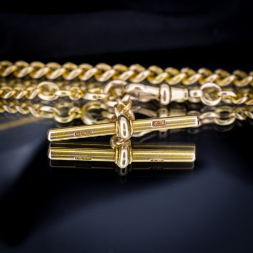 ANTIQUE 15CT YELLOW GOLD BOLT RING AND DOG CLIP ALBERT WATCH CHAIN NECKLACE 16 - ADDITIONAL PHOTO 6