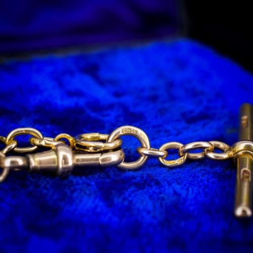 ANTIQUE 15CT YELLOW GOLD BOLT RING AND DOG CLIP ALBERT WATCH CHAIN NECKLACE 16 - ADDITIONAL PHOTO 7