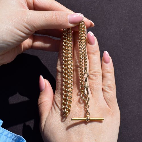 ANTIQUE 15CT YELLOW GOLD BOLT RING AND DOG CLIP ALBERT WATCH CHAIN NECKLACE 16 - ADDITIONAL PHOTO 12