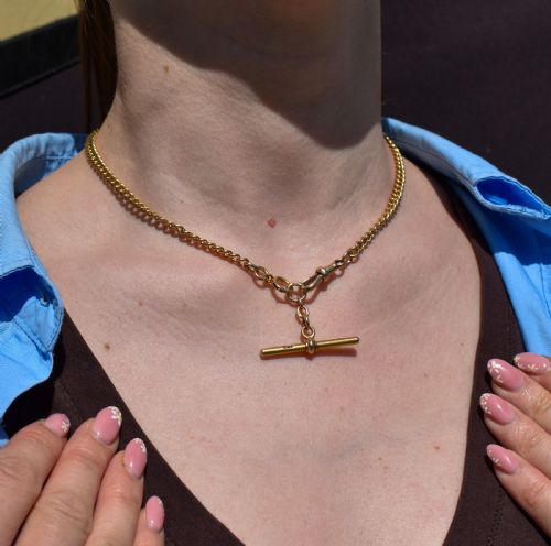 ANTIQUE 15CT YELLOW GOLD BOLT RING AND DOG CLIP ALBERT WATCH CHAIN NECKLACE 16 - ADDITIONAL PHOTO 14