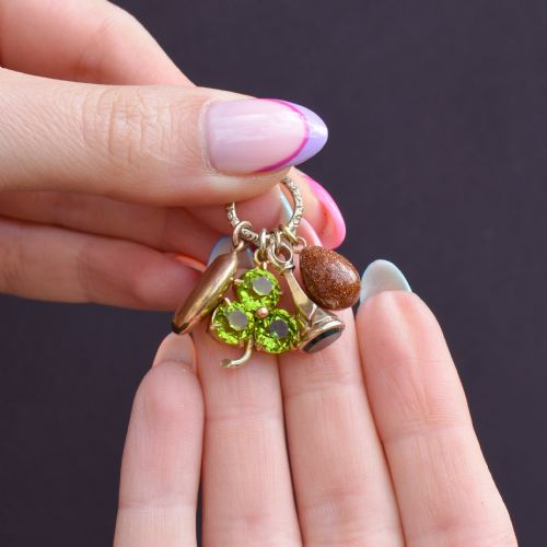 ANTIQUE GOLD LUCKY CHARMS ON ENGRAVED SPLIT RING - ADDITIONAL PHOTO 6