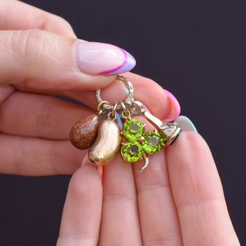 ANTIQUE GOLD LUCKY CHARMS ON ENGRAVED SPLIT RING - ADDITIONAL PHOTO 7