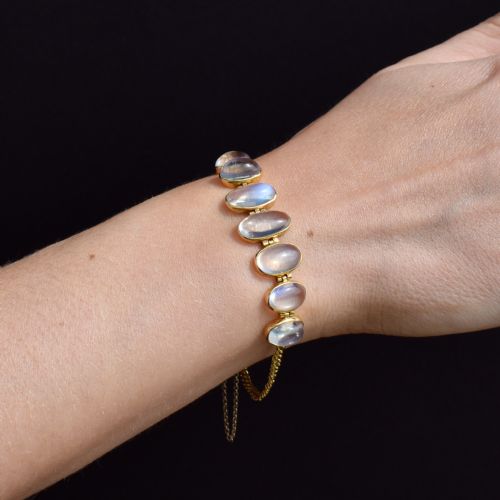 ANTIQUE 18CT GOLD GRADUATING MOONSTONE BRACELET 1027CT - ADDITIONAL PHOTO 10