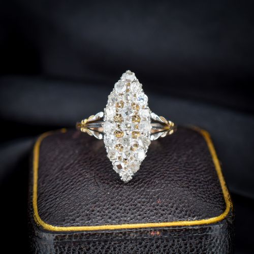 Antique Victorian Old Cut Diamond Navette 18ct Gold Ring