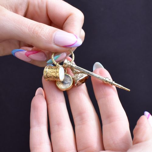 ANTIQUE CHARMS ON AN ENGRAVED SPLIT RING - ADDITIONAL PHOTO 2