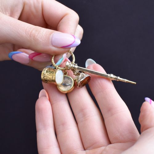ANTIQUE CHARMS ON AN ENGRAVED SPLIT RING - ADDITIONAL PHOTO 6
