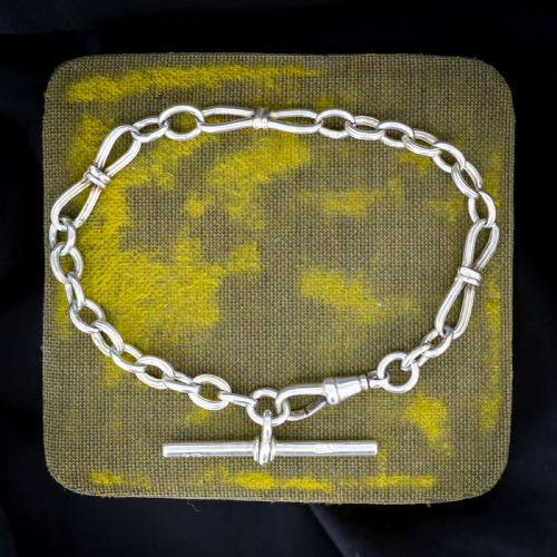 ANTIQUE FANCY LINK STERLING SILVER BRACELET WITH DOG CLIP AND TBAR DROP - ADDITIONAL PHOTO 1