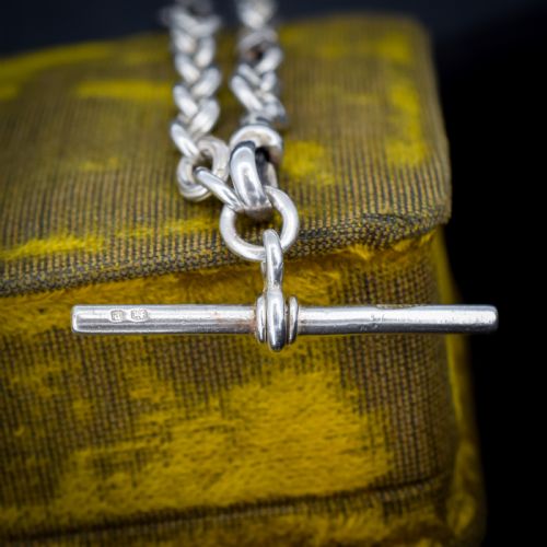 ANTIQUE FANCY LINK STERLING SILVER BRACELET WITH DOG CLIP AND TBAR DROP - ADDITIONAL PHOTO 2