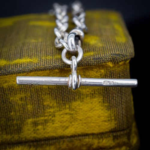 ANTIQUE FANCY LINK STERLING SILVER BRACELET WITH DOG CLIP AND TBAR DROP - ADDITIONAL PHOTO 4