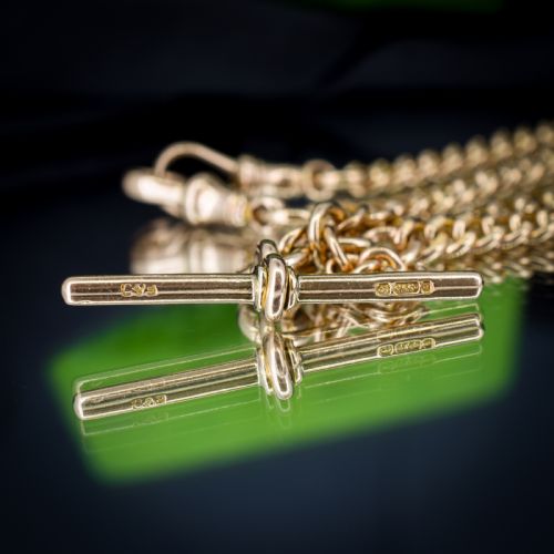 ANTIQUE 1575 9CT GOLD DOUBLE DOG CLIP ALBERT CURB WATCH CHAIN NECKLACE - ADDITIONAL PHOTO 2