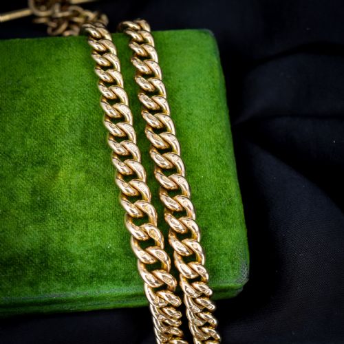 ANTIQUE 1575 9CT GOLD DOUBLE DOG CLIP ALBERT CURB WATCH CHAIN NECKLACE - ADDITIONAL PHOTO 4