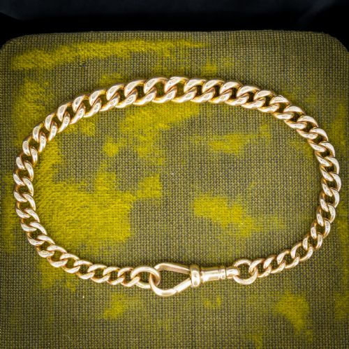 ANTIQUE 9CT GOLD CURB LINK DOG CLIP BRACELET 775