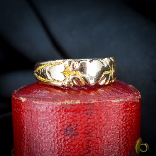 Antique Victorian 9ct Gold Fancy Love Heart Band Ring | Chester 1899