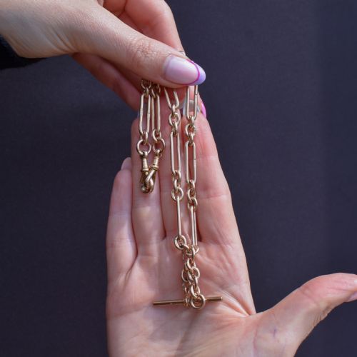 ANTIQUE CHESTER '1921' 9CT GOLD TROMBONE LINK CHAIN 1375 - ADDITIONAL PHOTO 1