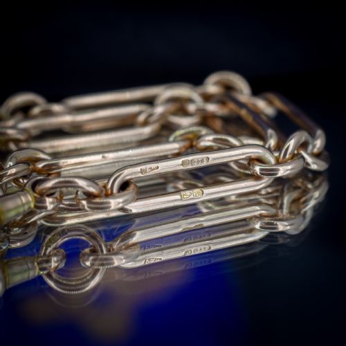 ANTIQUE CHESTER '1921' 9CT GOLD TROMBONE LINK CHAIN 1375 - ADDITIONAL PHOTO 9
