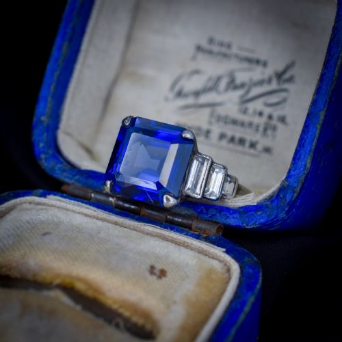 Art Deco Blue Sapphire Sterling Silver Cocktail Dress Ring | Antique Vintage