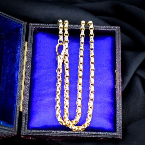 ANTIQUE VICTORIAN 9CT GOLD FACETED LINK CHAIN NECKLACE WITH DOG CLIP 20