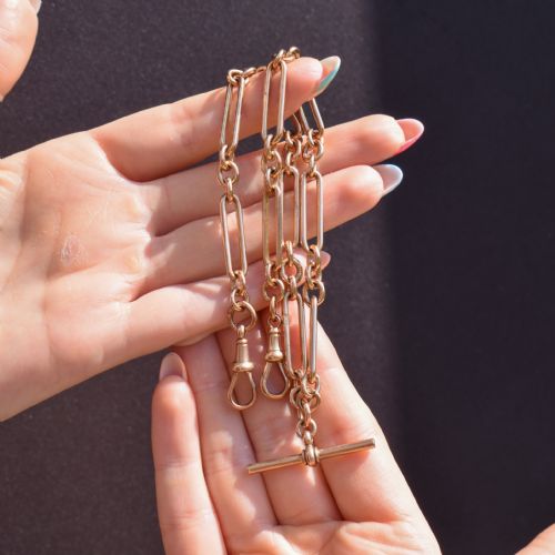 ANTIQUE VICTORIAN 9CT GOLD FACETED LINK CHAIN NECKLACE WITH DOG CLIP 20 - ADDITIONAL PHOTO 9