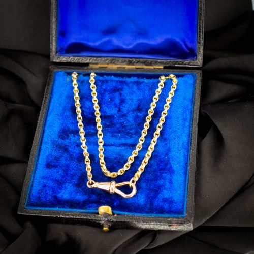 ANTIQUE 9CT YELLOW GOLD OVAL LINK CHAIN NECKLACE WITH DOG CLIP