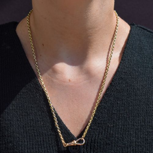 ANTIQUE 9CT YELLOW GOLD OVAL LINK CHAIN NECKLACE WITH DOG CLIP - ADDITIONAL PHOTO 1